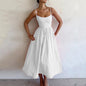 Women's Dopamine Solid Color Suspender Dress Waist Pleated Dresses