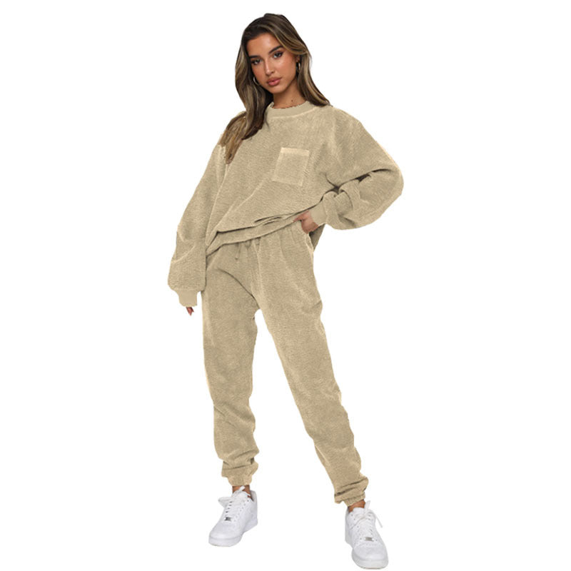 Women's Round Neck Pullover Long Sleeve Two-piece Suits