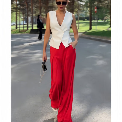 Women's Personality Deep Sleeveless High Waist Wide Leg Suits