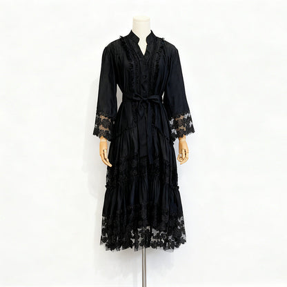 Women's Lace Embroidery Stitching Ruffled Long Dress Dresses