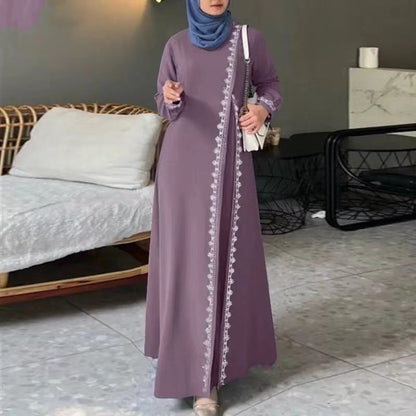 Women's Muslim Robe Dress Fashion Long Sleeve Lace Dresses