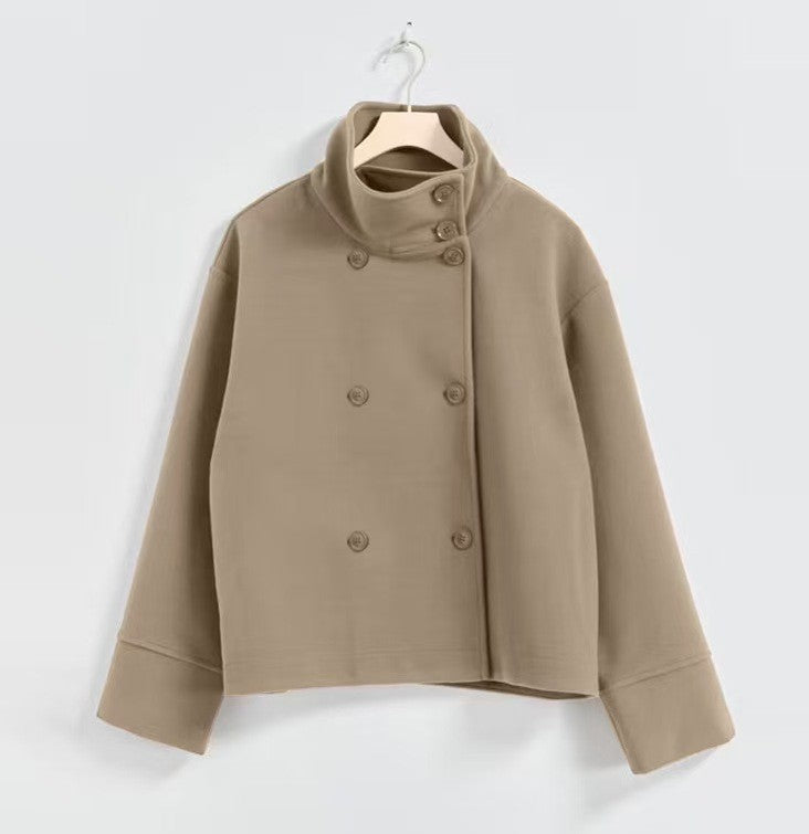 Graceful Stand Collar Double Breasted Woolen Coats