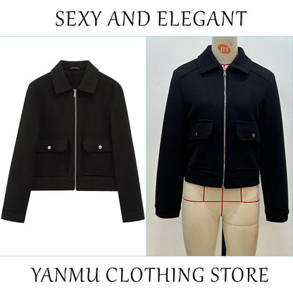 Women's Zipper Ornament Soft Retro Double Pocket Coats