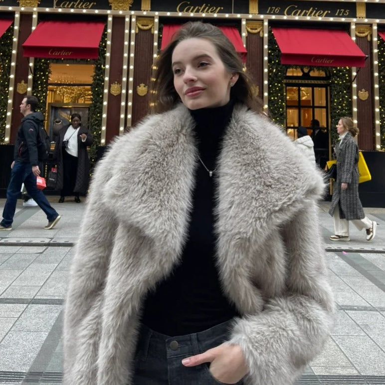 Women's Trendy Fur Faux Large Lapel Fox Coats