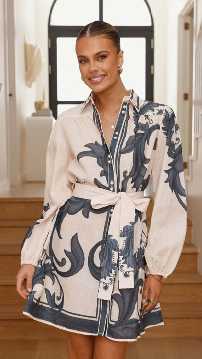 Casual Fashion Puff Sleeve Linen Dress Dresses