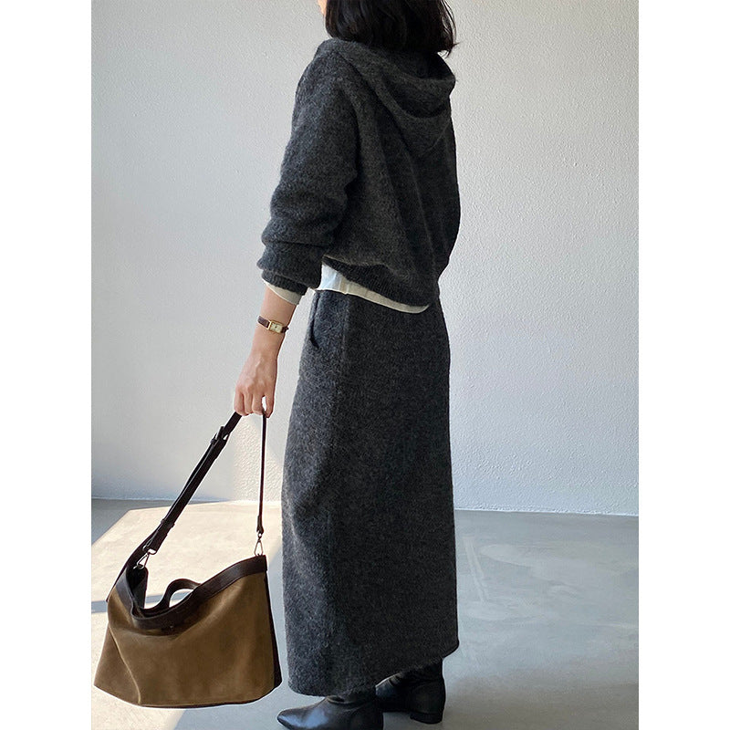 Women's Knitting Hooded Two-piece Set High Sense Cardigans