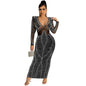 Women's Sexy Nightclub Rhinestone Mesh Long Sleeve Dresses