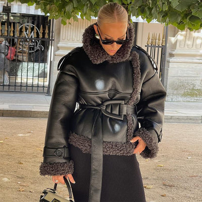 Women's Fur Integrated Personality Street Waist Trimming Coats