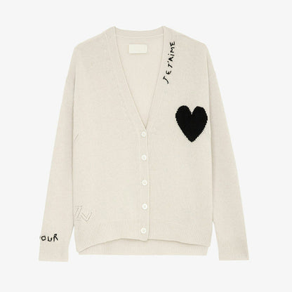 Women's French Niche Handmade Embroidered Love Cashmere Cardigans