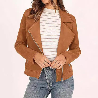 Fashion Suede Motorcycle Solid Color Zipper Shorts