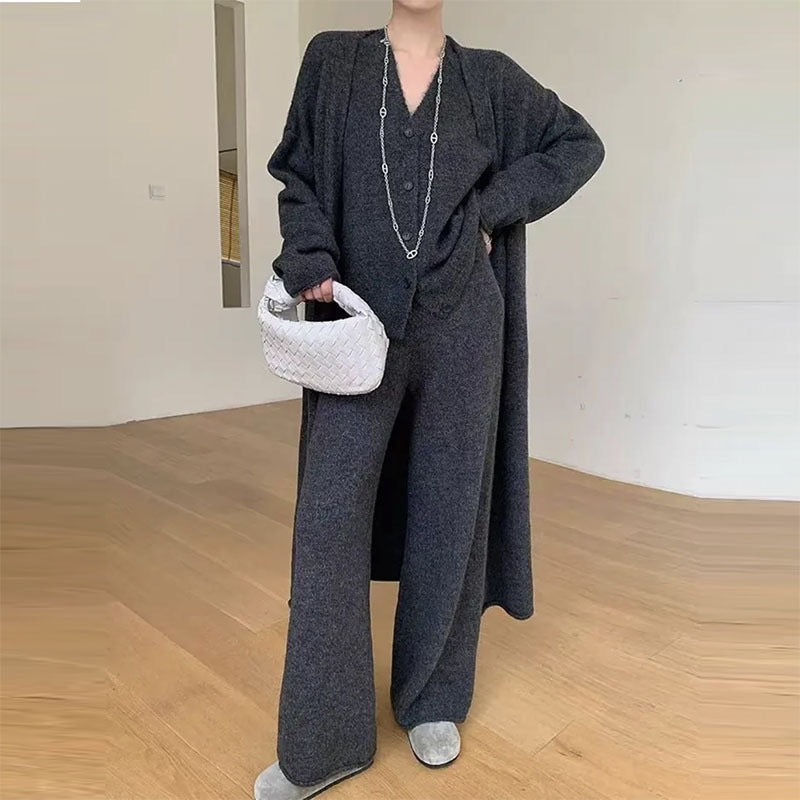 Women's Mid-length Lazy High-grade Knitting Three-piece Thick Suits