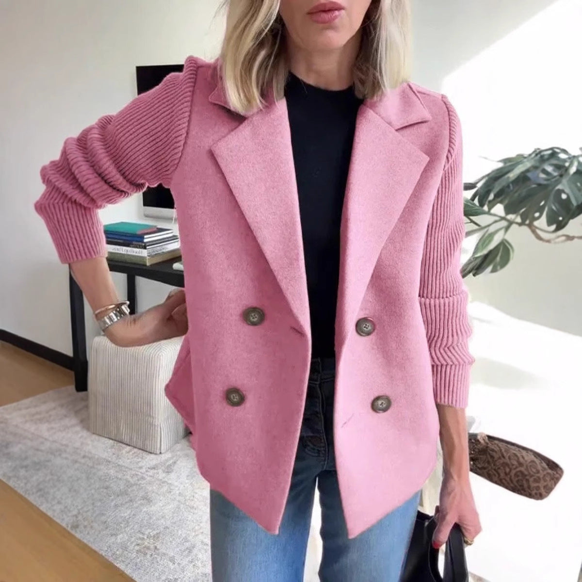 Women's Spring Fashion Temperament Wool Stitching Woolen Coats