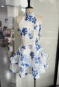 Women's Sweet Elegance Printed Backless Lace Up Dresses