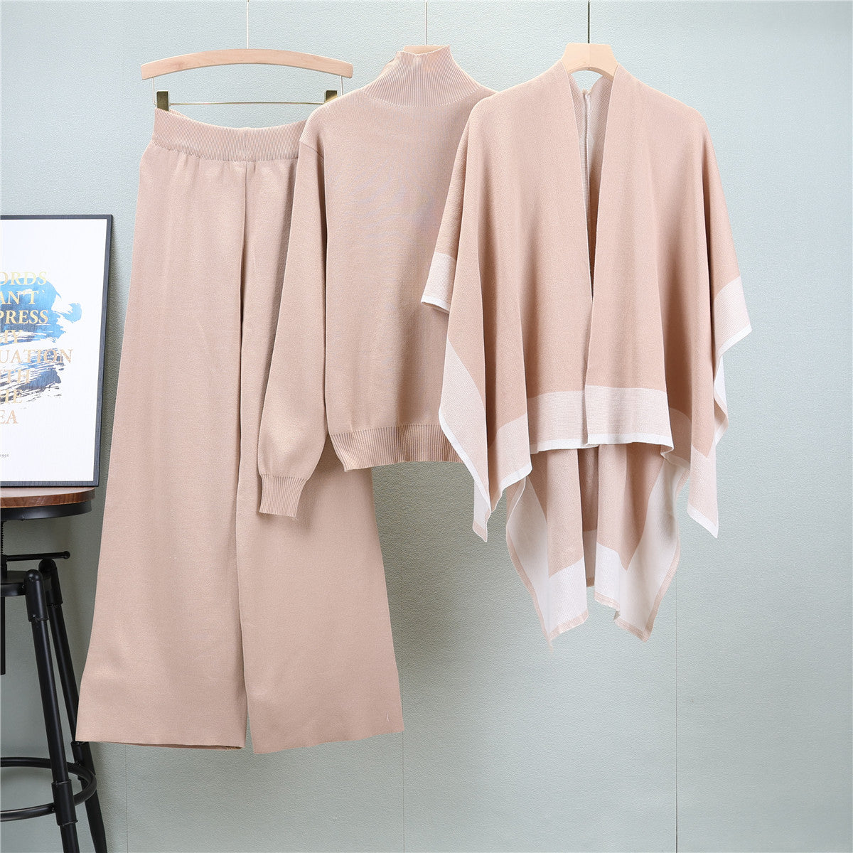 Women's Shawl Knitted Loose Three-piece Set Fashion Suits