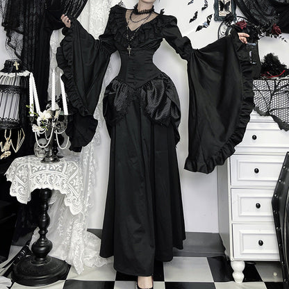 Autumn Lace Stitching Sleeves Ji Dark Style Lolita Slim Blouses