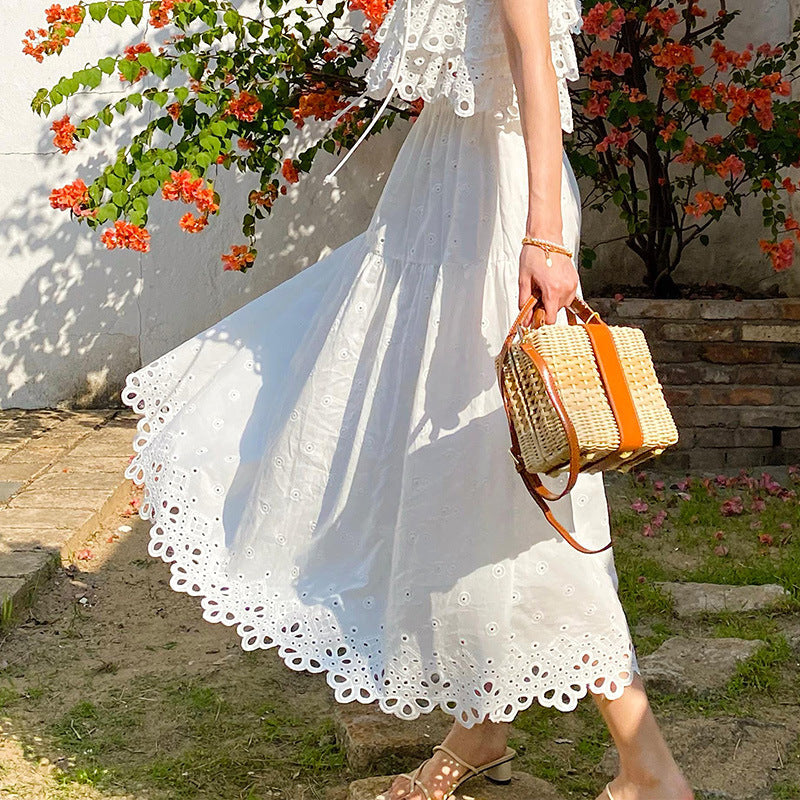 Women's Elegant Summer French Hollow White Suits
