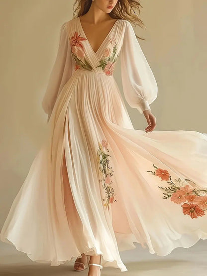 Women's Collar Sleeve Digital Printing Positioning Dress Skirts