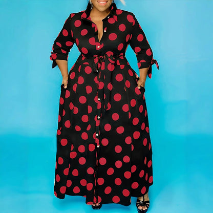 Shirt Long Sleeve Dotted Prints Dress Plus Size