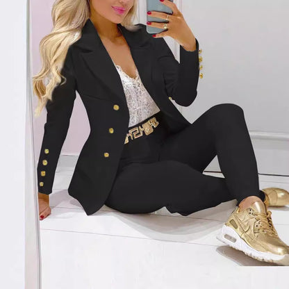 Women's Color Small High Waist Trousers Casual Suits