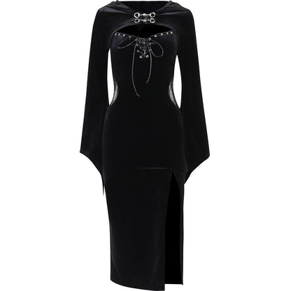 Women's Dress Dark Elegant Hooded Bell Sleeve Dresses
