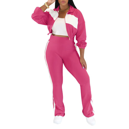 Women's Sports Casual Patchwork Long-sleeved Zipper Two-piece Suits