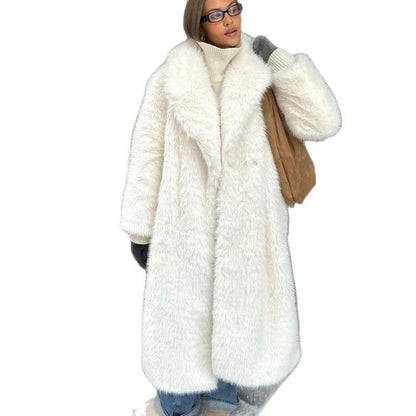 Women's Thickened Faux Fur White Lengthened Fluffy Coats