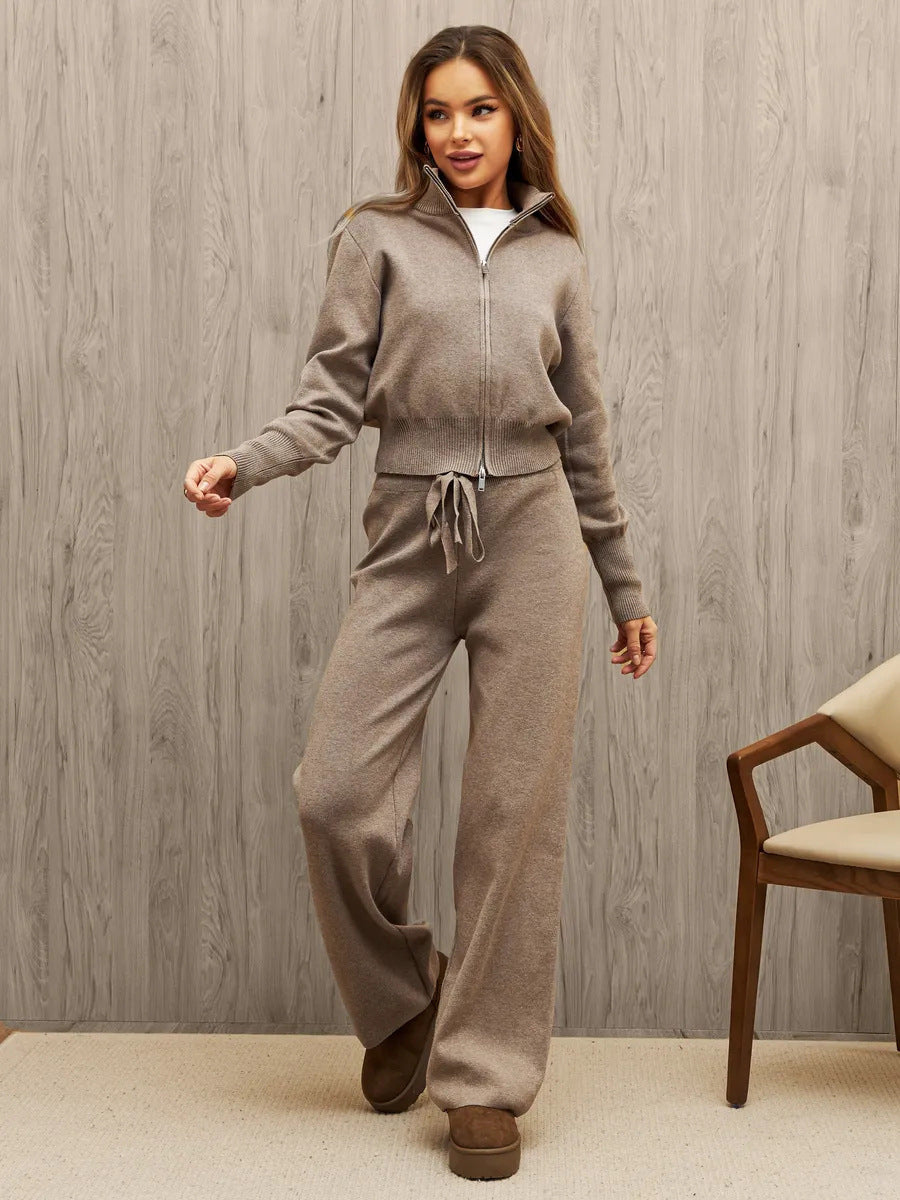Women's Long Sleeve Zipper Trousers Sports Two-piece Suits