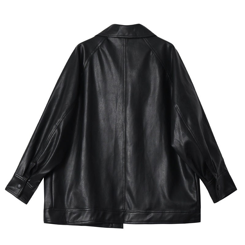 Women's Leather Spring Motorcycle Mid-length Retro Large Jackets