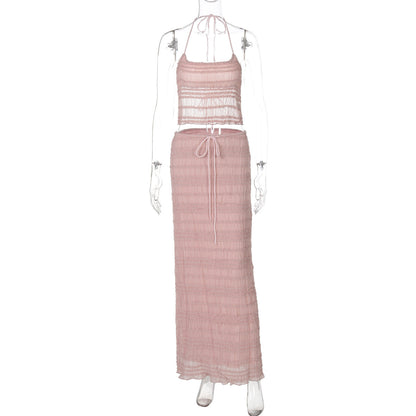French Fashion Sexy Halter Backless Wrap Chest Double Suits