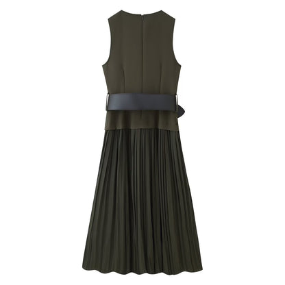 Women's Autumn Pullover Round Neck With Belt Skirts