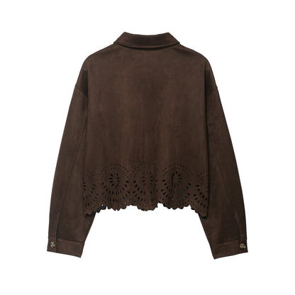 Autumn Hollow Suede Textured Wide Leg Suits