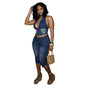 Women's Tube Halter Denim Cropped Stretch Fashion Suits