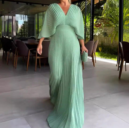Solid Color Batwing Sleeve High Waist Dresses