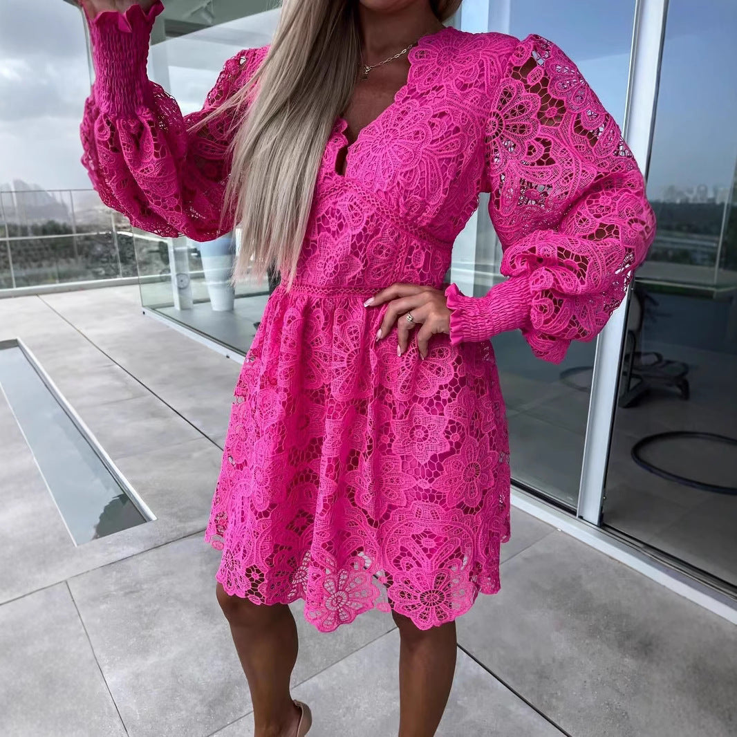 Sexy Hollow Water-soluble Lace Temperament Commute Dresses