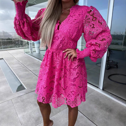 Sexy Hollow Water-soluble Lace Temperament Commute Dresses