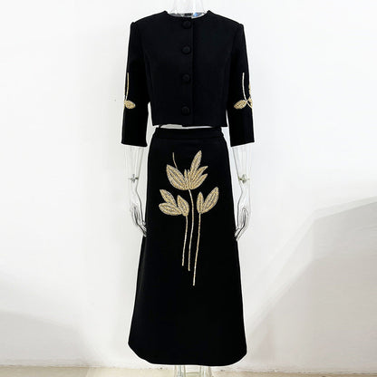 Classy Dignified Flowers Beaded Sleeve Mid-length Suits