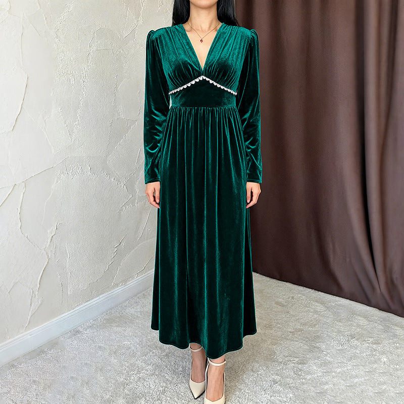 Women's Elegant Retro Long-sleeved Veet Dress Dresses
