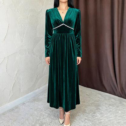 Women's Elegant Retro Long-sleeved Veet Dress Dresses