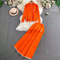 Women's Zipper Embroidered Long-sleeved Two-piece High Waist Suits