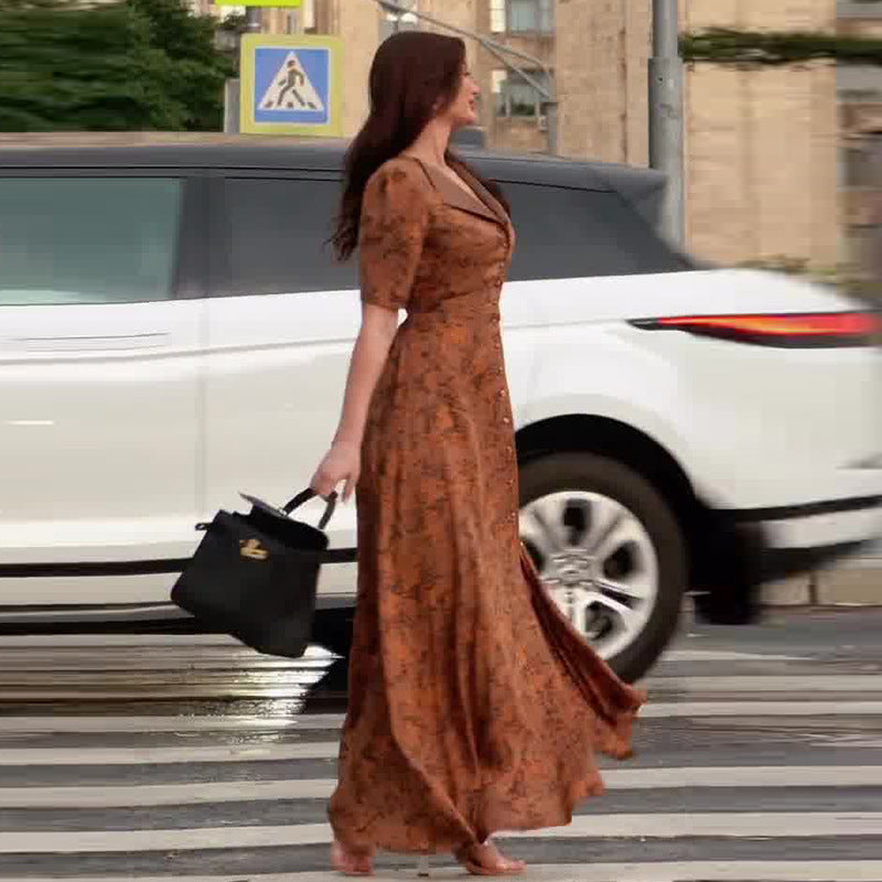 Women's Summer Collar Tight Waist Brown Casual Dresses