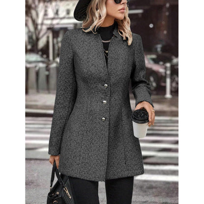 Women's Long Sleeve Solid Color Stand Collar Button Trench Fashion Coats