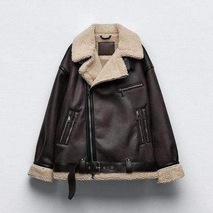 Women's Trendy Suede Fur Integrated Motorcycle Coats