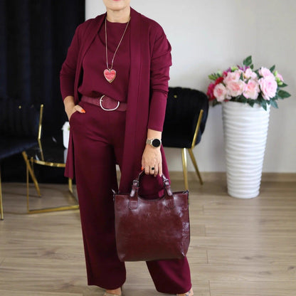 Women's Color Round Neck Long Sleeve Belt Suits