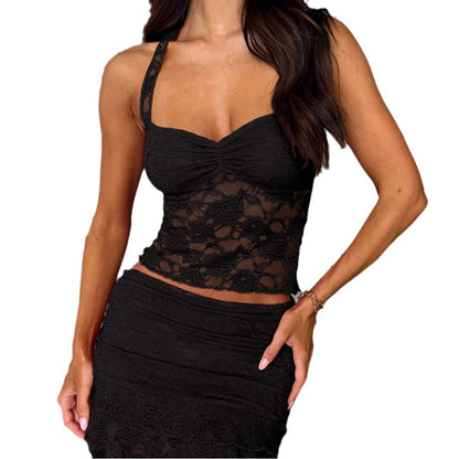 Women's Hollow Out Lace Sexy Suspenders Exposed Tops