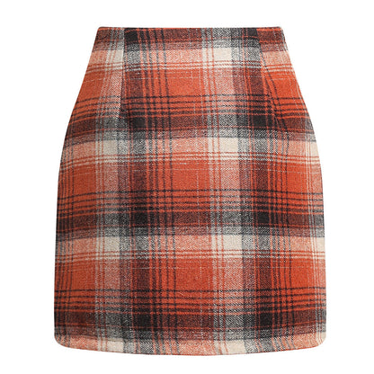 Women's High Waist Tartan Tight Pencil Wool Skirts
