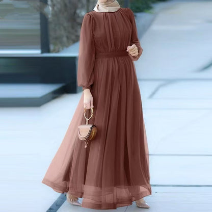 Muslim Long Sleeve Fashion Casual Mesh Dresses