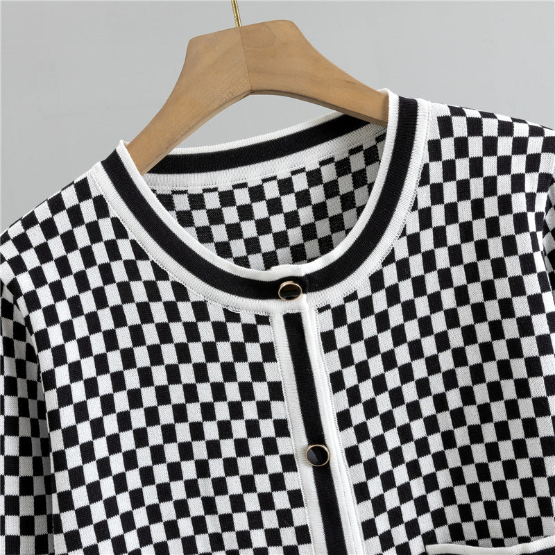 Women's Plaid Fashion Casual Knitted Two-piece Suits
