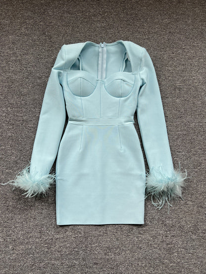 Women's Fashion Temperament Long Sleeve Tight Feather Dresses