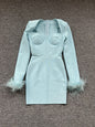 Women's Fashion Temperament Long Sleeve Tight Feather Dresses
