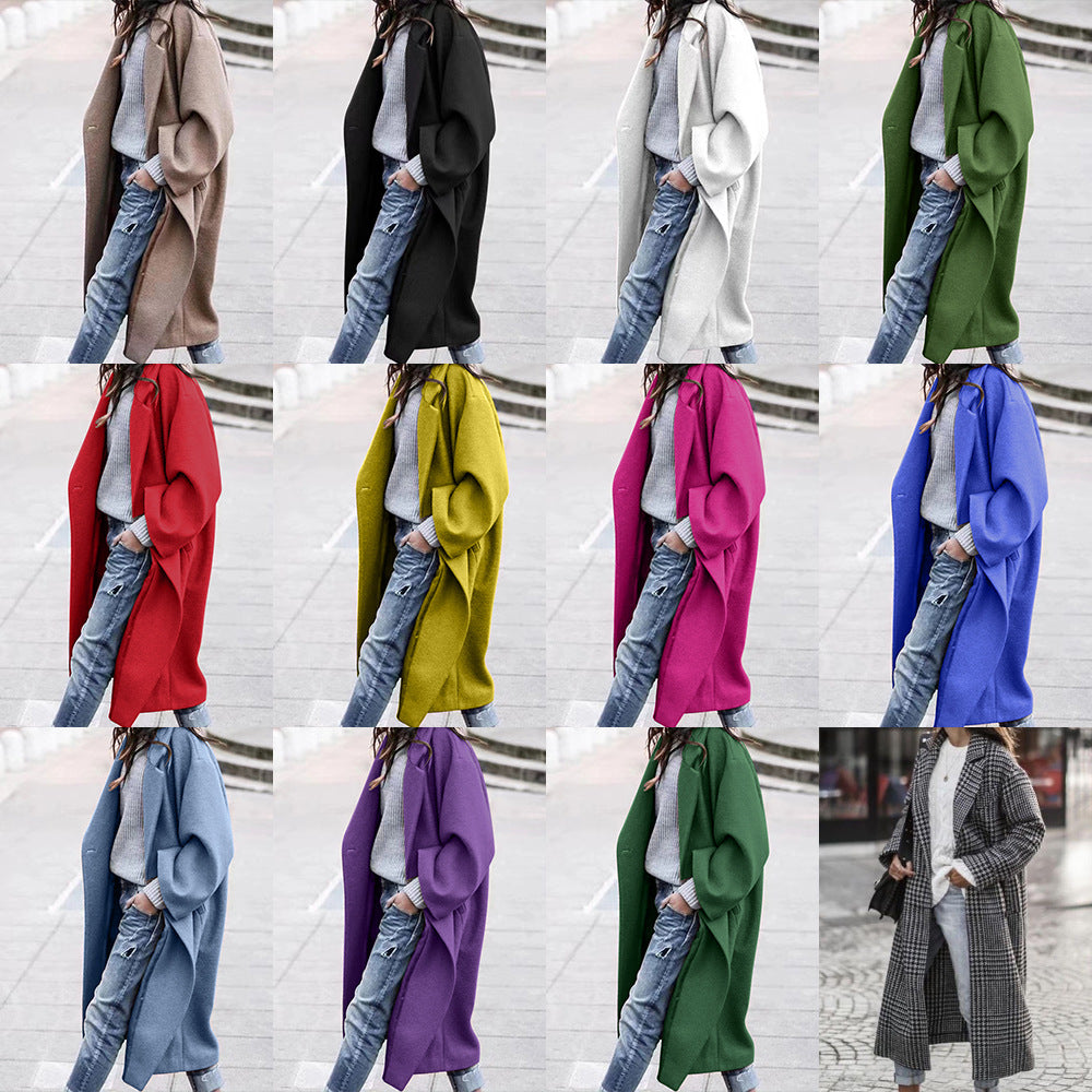 Women's Long Woolen Color Temperament Commute No Coats